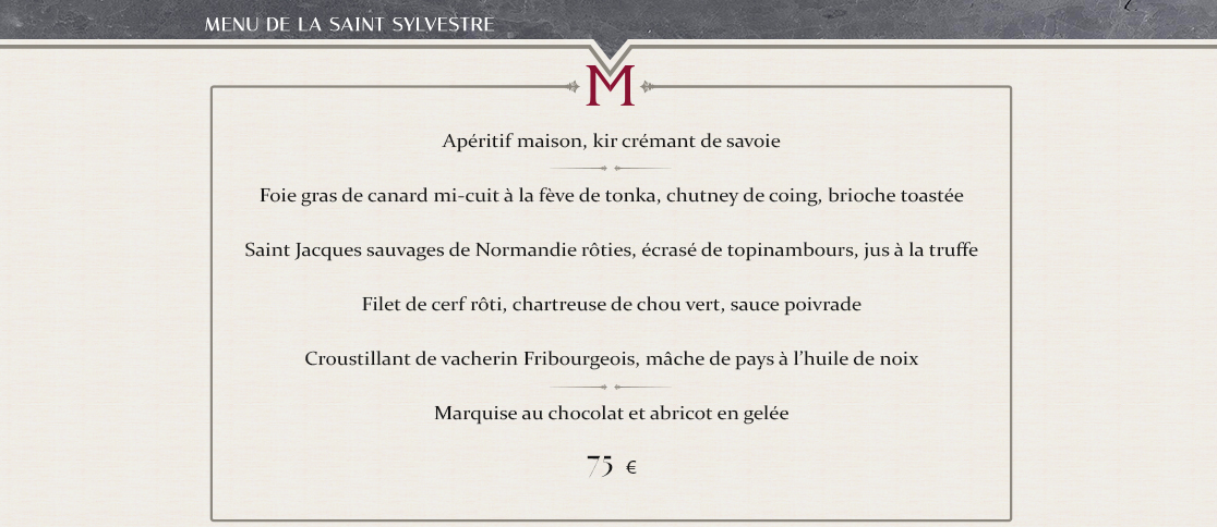 menu de la saint sylvestre 2018